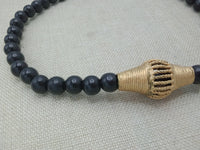 African Black Bronze Pendant Necklace Beaded Jewelry Handmade Gift for Him Ethnic Afrocentric