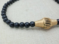 African Black Bronze Pendant Necklace Beaded Jewelry Handmade Gift for Him Ethnic Afrocentric