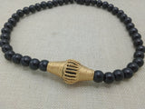 African Black Bronze Pendant Necklace Beaded Jewelry Handmade Gift for Him Ethnic Afrocentric
