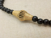 African Black Bronze Pendant Necklace Beaded Jewelry Handmade Gift for Him Ethnic Afrocentric