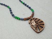 Lion Necklace Wooden Jewelry Green Beaded African Gift for him