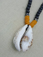 Men Necklaces Wooden Cowrie Black Yellow Beaded Jewelry Handmade Boho Ethnic Gift Statement