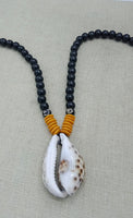 Men Necklaces Wooden Cowrie Black Yellow Beaded Jewelry Handmade Boho Ethnic Gift Statement