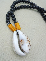 Men Necklaces Wooden Cowrie Black Yellow Beaded Jewelry Handmade Boho Ethnic Gift Statement