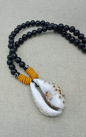 Men Necklaces Wooden Cowrie Black Yellow Beaded Jewelry Handmade Boho Ethnic Gift Statement