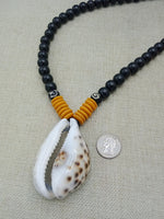 Men Necklaces Wooden Cowrie Black Yellow Beaded Jewelry Handmade Boho Ethnic Gift Statement