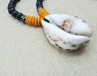 Men Necklaces Wooden Cowrie Black Yellow Beaded Jewelry Handmade Boho Ethnic Gift Statement