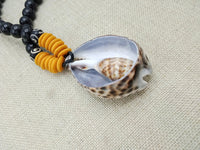 Men Necklaces Wooden Cowrie Black Yellow Beaded Jewelry Handmade Boho Ethnic Gift Statement