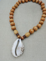 Large Men Necklace Cowrie Beaded Wooden Jewelry Gift for Him Statement Ethnic