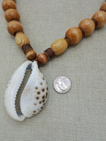 Large Men Necklace Cowrie Beaded Wooden Jewelry Gift for Him Statement Ethnic