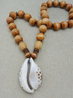 Large Men Necklace Cowrie Beaded Wooden Jewelry Gift for Him Statement Ethnic