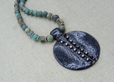 Ethnic Necklace Women Jewelry Black Pendant African Green Stone Silver Handmade Gift