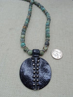 Ethnic Necklace Women Jewelry Black Pendant African Green Stone Silver Handmade Gift