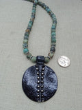 Ethnic Necklace Women Jewelry Black Pendant African Green Stone Silver Handmade Gift