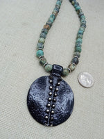 Ethnic Necklace Women Jewelry Black Pendant African Green Stone Silver Handmade Gift