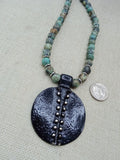 Ethnic Necklace Women Jewelry Black Pendant African Green Stone Silver Handmade Gift
