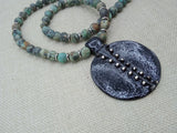 Ethnic Necklace Women Jewelry Black Pendant African Green Stone Silver Handmade Gift
