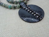 Ethnic Necklace Women Jewelry Black Pendant African Green Stone Silver Handmade Gift