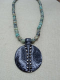 Ethnic Necklace Women Jewelry Black Pendant African Green Stone Silver Handmade Gift