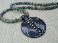 Ethnic Necklace Women Jewelry Black Pendant African Green Stone Silver Handmade Gift