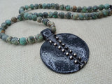 Ethnic Necklace Women Jewelry Black Pendant African Green Stone Silver Handmade Gift