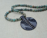 Ethnic Necklace Women Jewelry Black Pendant African Green Stone Silver Handmade Gift