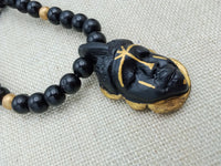 African Men Necklaces Handmade Black Gold Pendant Beaded Wooden Gift for Him