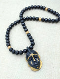 African Men Necklaces Handmade Black Gold Pendant Beaded Wooden Gift for Him