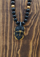 African Men Necklaces Handmade Black Gold Pendant Beaded Wooden Gift for Him
