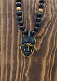 African Men Necklaces Handmade Black Gold Pendant Beaded Wooden Gift for Him