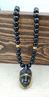 African Men Necklaces Handmade Black Gold Pendant Beaded Wooden Gift for Him