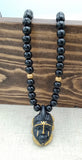African Men Necklaces Handmade Black Gold Pendant Beaded Wooden Gift for Him