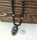 African Men Necklaces Handmade Black Gold Pendant Beaded Wooden Gift for Him