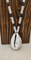 Men Necklaces Boho Jewelry Large Cowrie White Brown Statement Beach Gift For Him Handmade