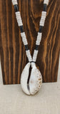 Men Necklaces Boho Jewelry Large Cowrie White Brown Statement Beach Gift For Him Handmade