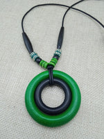 Green Necklaces for Women Wooden Beaded Long Jewelry Ethnic Round Handmade Gift