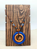 Women Necklaces Blue Wooden Beaded Jewelry Leather Long Gift Statement Ethnic Handmade