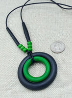 Green Black Women Necklaces Wooden Long Statement Jewelry Gift Leather Beaded