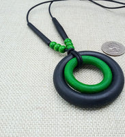 Green Black Women Necklaces Wooden Long Statement Jewelry Gift Leather Beaded