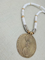 African Ethnic Necklaces Brass White Beaded Jewelry Gold Handmade Gift Statement Afrocentric