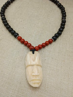 African Men Face Necklaces Stone Black Silver Jewelry Gift for Him