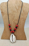 Cowrie Necklace Red Black Leather Jewelry Beaded Shell Gift Unisex Statement