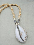 Cowrie Shell Pendant Wooden Beaded Jewelry Handmade Gift for Him Ethnic