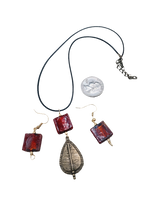 Antique Copper Teardrop Murano Glass Women Necklace Jewelry Set Earrings Amber Red