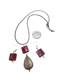 Antique Copper Teardrop Murano Glass Women Necklace Jewelry Set Earrings Amber Red