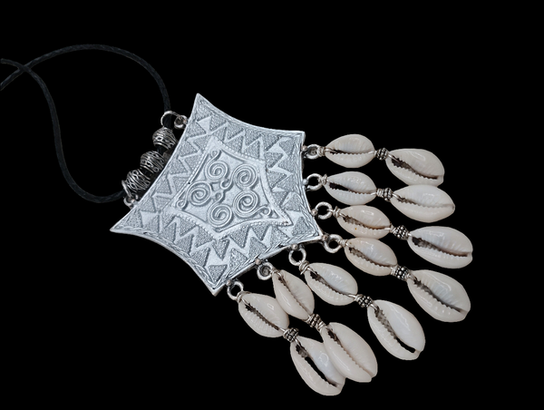 Large Silver Pendant Necklace Fashion Statement Women Jewelry Beaded Handmade Gift Ideas Special $25.00