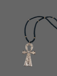 Gold Ankh Men Necklace Large Pendant Beaded Jewelry  Black