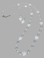 Mother of Pearl Necklace  Women Jewelry Set Lucite Beads Long Silver White Wedding Gift Idea