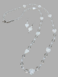 Mother of Pearl Necklace  Women Jewelry Set Lucite Beads Long Silver White Wedding Gift Idea