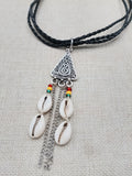 Leather Necklace Triple Strand Silver Pendant Rasta Cowrie Women Statement Gift Ideas